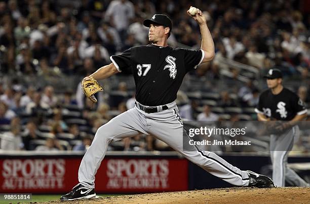 Matt Thornton of the Chicago White Sox pitches against the New York Yankees on April 30, 2010 at Yankee Stadium in the Bronx borough of New York City.