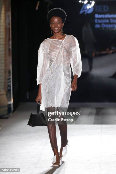 Model walks the runway at the IED Barcelona show during the Barcelona 080 Fashion Week on June 29, 2018 in Barcelona, Spain.