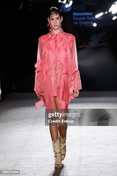 Model walks the runway at the IED Barcelona show during the Barcelona 080 Fashion Week on June 29, 2018 in Barcelona, Spain.