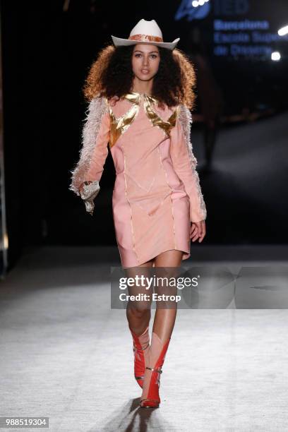 Model walks the runway at the IED Barcelona show during the Barcelona 080 Fashion Week on June 29, 2018 in Barcelona, Spain.