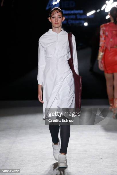 Model walks the runway at the IED Barcelona show during the Barcelona 080 Fashion Week on June 29, 2018 in Barcelona, Spain.