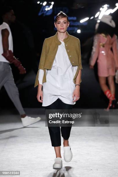 Model walks the runway at the IED Barcelona show during the Barcelona 080 Fashion Week on June 29, 2018 in Barcelona, Spain.