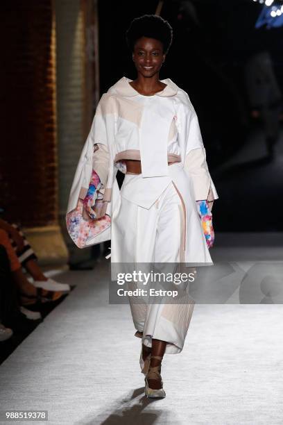 Model walks the runway at the IED Barcelona show during the Barcelona 080 Fashion Week on June 29, 2018 in Barcelona, Spain.