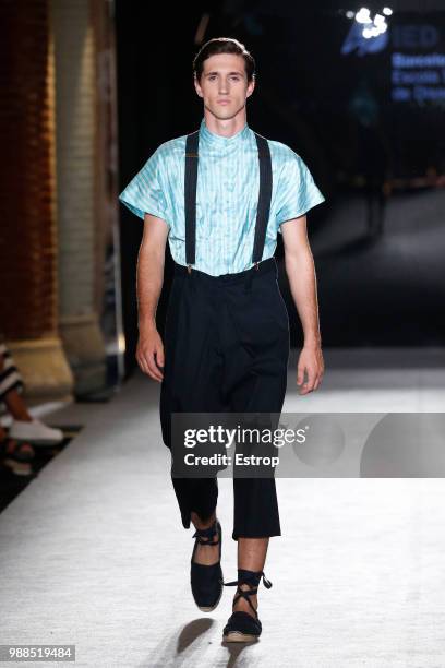 Model walks the runway at the IED Barcelona show during the Barcelona 080 Fashion Week on June 29, 2018 in Barcelona, Spain.