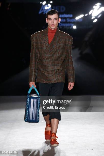 Model walks the runway at the IED Barcelona show during the Barcelona 080 Fashion Week on June 29, 2018 in Barcelona, Spain.