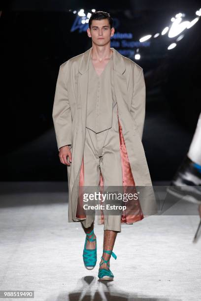Model walks the runway at the IED Barcelona show during the Barcelona 080 Fashion Week on June 29, 2018 in Barcelona, Spain.