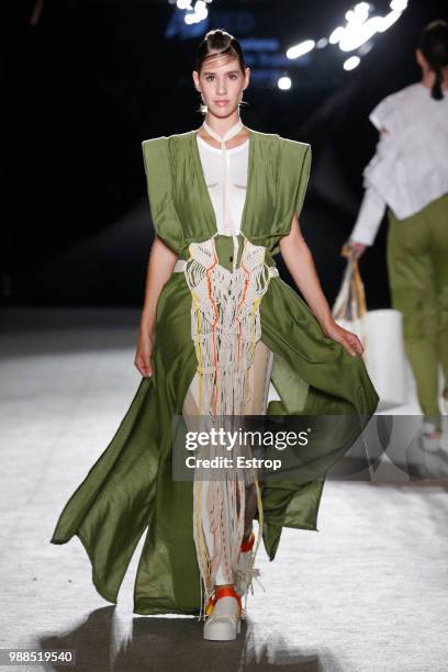 Model walks the runway at the IED Barcelona show during the Barcelona 080 Fashion Week on June 29, 2018 in Barcelona, Spain.