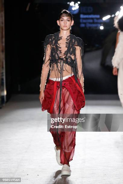 Model walks the runway at the IED Barcelona show during the Barcelona 080 Fashion Week on June 29, 2018 in Barcelona, Spain.