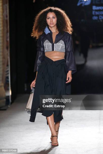 Model walks the runway at the IED Barcelona show during the Barcelona 080 Fashion Week on June 29, 2018 in Barcelona, Spain.