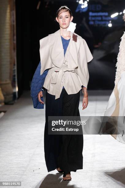 Model walks the runway at the IED Barcelona show during the Barcelona 080 Fashion Week on June 29, 2018 in Barcelona, Spain.