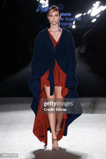 Model walks the runway at the IED Barcelona show during the Barcelona 080 Fashion Week on June 29, 2018 in Barcelona, Spain.