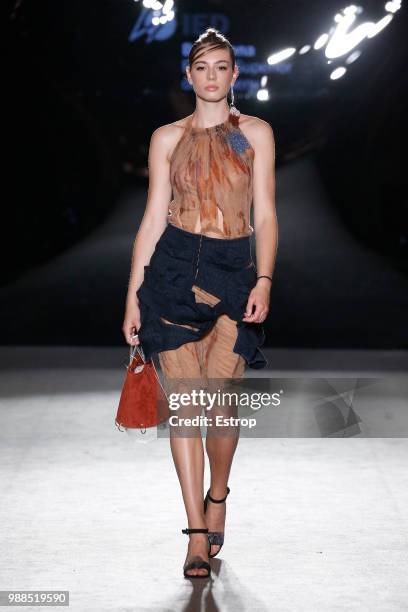 Model walks the runway at the IED Barcelona show during the Barcelona 080 Fashion Week on June 29, 2018 in Barcelona, Spain.