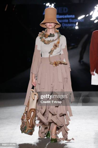 Model walks the runway at the IED Barcelona show during the Barcelona 080 Fashion Week on June 29, 2018 in Barcelona, Spain.