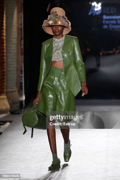 Model walks the runway at the IED Barcelona show during the Barcelona 080 Fashion Week on June 29, 2018 in Barcelona, Spain.