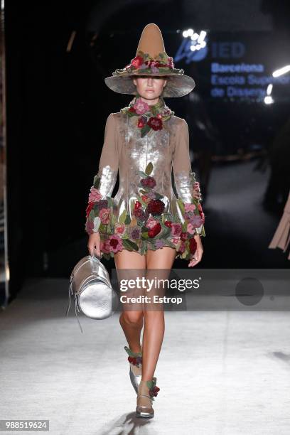 Model walks the runway at the IED Barcelona show during the Barcelona 080 Fashion Week on June 29, 2018 in Barcelona, Spain.