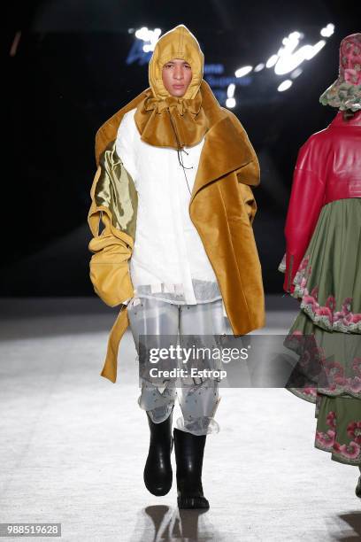 Model walks the runway at the IED Barcelona show during the Barcelona 080 Fashion Week on June 29, 2018 in Barcelona, Spain.