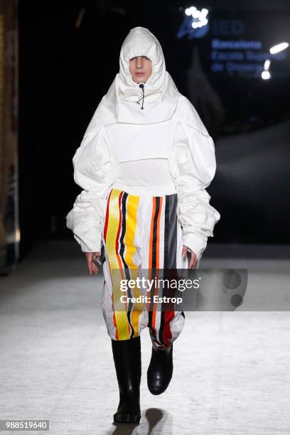 Model walks the runway at the IED Barcelona show during the Barcelona 080 Fashion Week on June 29, 2018 in Barcelona, Spain.