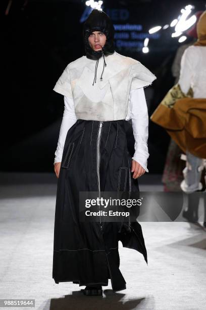 Model walks the runway at the IED Barcelona show during the Barcelona 080 Fashion Week on June 29, 2018 in Barcelona, Spain.