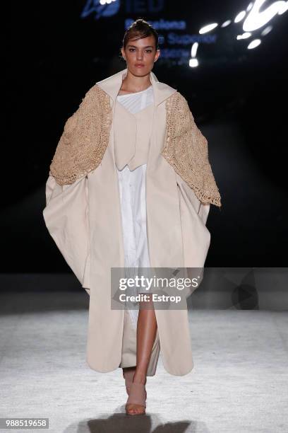 Model walks the runway at the IED Barcelona show during the Barcelona 080 Fashion Week on June 29, 2018 in Barcelona, Spain.