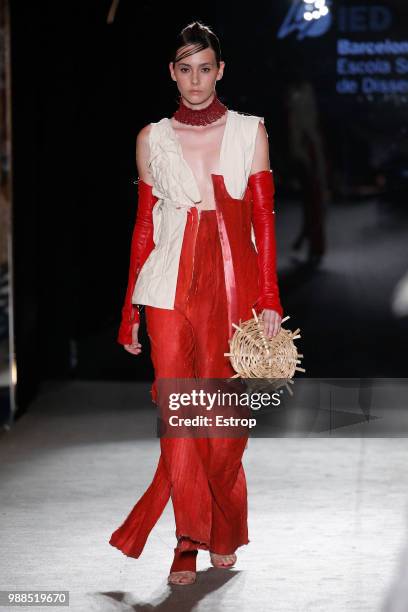 Model walks the runway at the IED Barcelona show during the Barcelona 080 Fashion Week on June 29, 2018 in Barcelona, Spain.