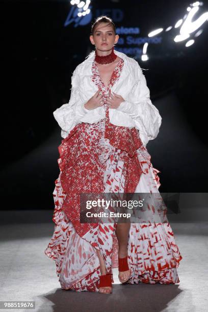 Model walks the runway at the IED Barcelona show during the Barcelona 080 Fashion Week on June 29, 2018 in Barcelona, Spain.