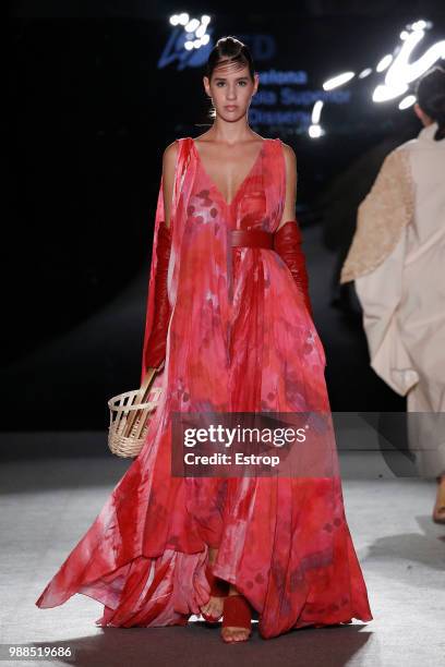 Model walks the runway at the IED Barcelona show during the Barcelona 080 Fashion Week on June 29, 2018 in Barcelona, Spain.