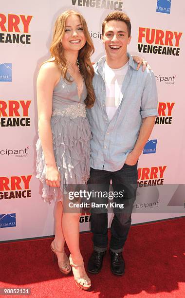 Actress Skyler Samuels and actor Colton Haynes attend the premiere of "Furry Vengeance" at Mann Bruin Theatre on April 18, 2010 in Westwood,...