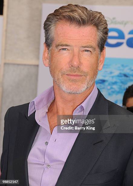 Actor Pierce Brosnan attends the premiere of "Oceans" at the El Capitan Theatre on April 17, 2010 in Hollywood, California.