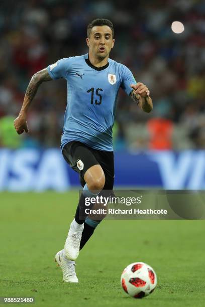 Matias Vecino of Uruguay in action during the 2018 FIFA World Cup Russia Round of 16 match between Uruguay and Portugal at Fisht Stadium on June 30,...