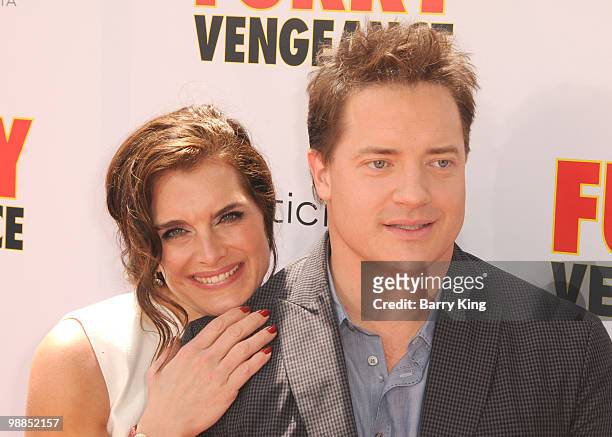 Actress Brooke Shields and actor Brendan Fraser attend the premiere of "Furry Vengeance" at Mann Bruin Theatre on April 18, 2010 in Westwood,...