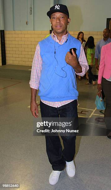 Russell Simmons visits P.S. 165 on May 4, 2010 in New York City.