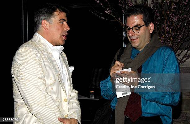 Actor Bryan Batt being interviewed by writer Michael Musto during the launch party for "She Ain't Heavy, She's My Mother" at Covet on May 4, 2010 in...