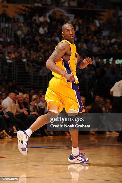 Kobe Bryant of the Los Angeles Lakers runs back on defense against the Utah Jazz in Game Two of the Western Conference Semifinals during the 2010 NBA...