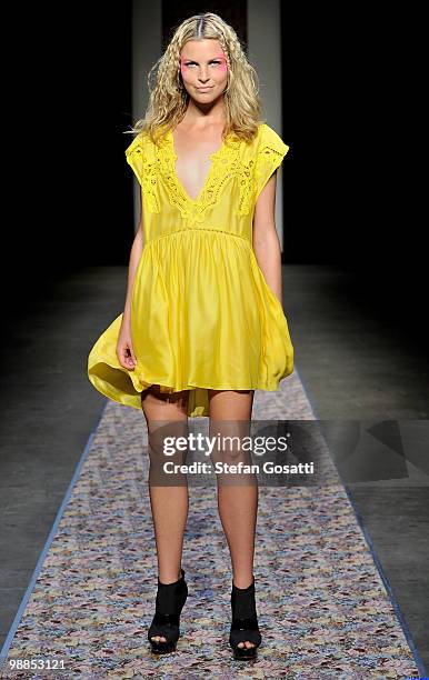 Model showcases designs by Alice McCall on the catwalk on the third day of Rosemount Australian Fashion Week Spring/Summer 2010/11 at the Overseas...