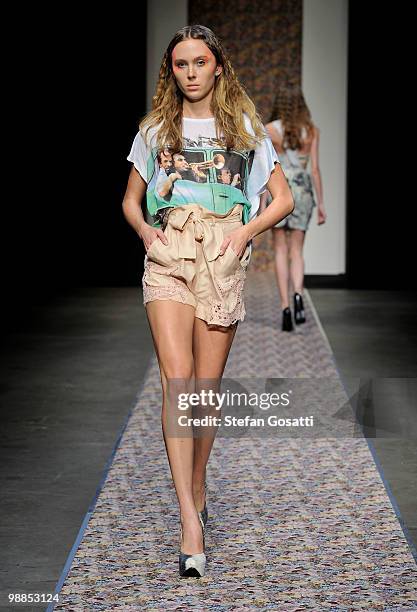 Model showcases designs by Alice McCall on the catwalk on the third day of Rosemount Australian Fashion Week Spring/Summer 2010/11 at the Overseas...