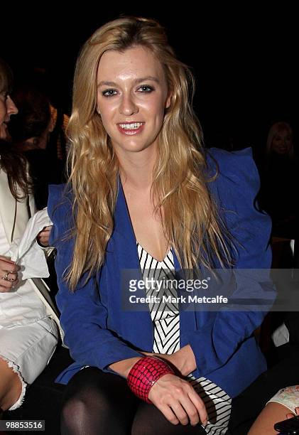 Actress Gracie Otto sits in the front row for the Bianca Spender collection show on the third day of Rosemount Australian Fashion Week Spring/Summer...