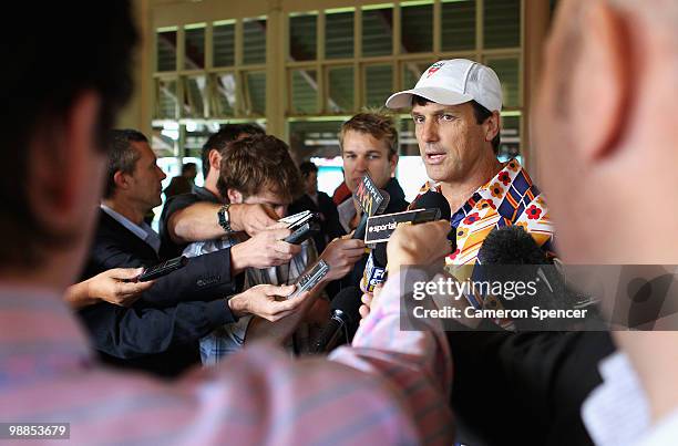 Swans coach Paul Roos talks to media during a Sydney Swans AFL training session at the Sydney Cricket Ground on May 5, 2010 in Sydney, Australia.