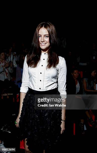 Model April Rose Pengilly attends the front row for the Manning Cartell collection show on the third day of Rosemount Australian Fashion Week...