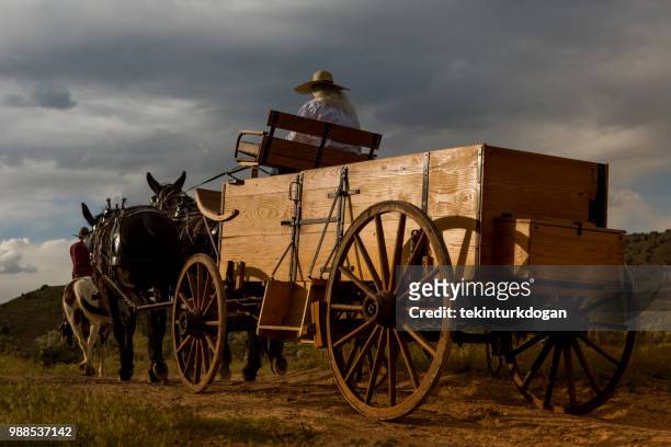 paard en wagen op santaquin vallei van salt lake city slc utah usa - horsedrawn stockfoto's en -beelden