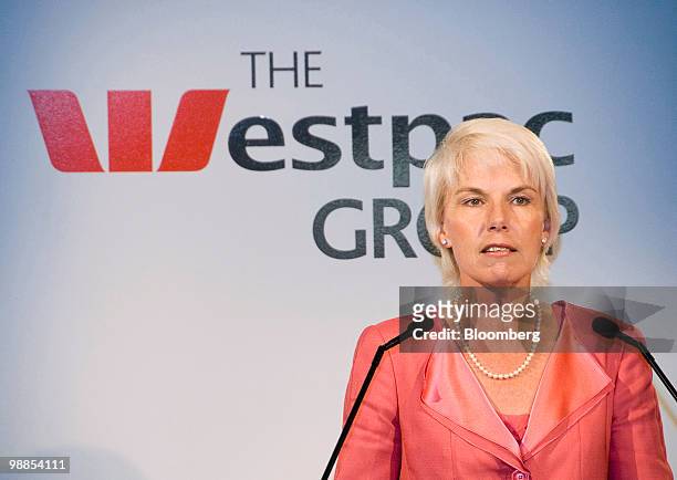 Gail Kelly, chief executive officer of Westpac Banking Corp., speaks during a news conference announcing the company's results, in Sydney, Australia,...