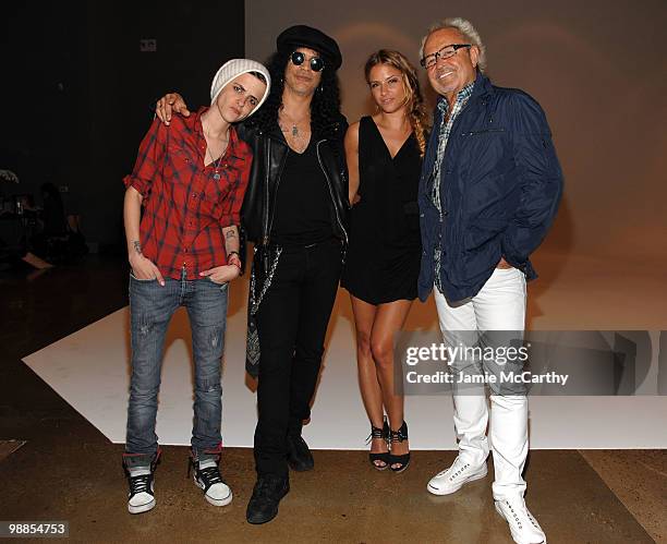 Samantha Ronson, musician Slash, designer Charlotte Ronson and musician Mick Jones attend Charlotte Ronson and JCPenney Spring Cocktail Jam held at...