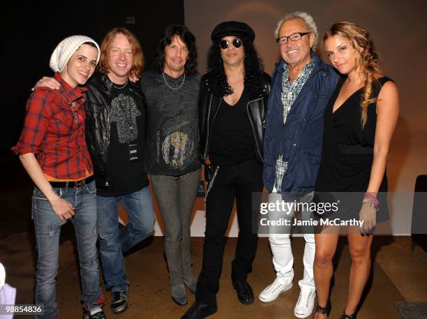 Samantha Ronson, musician Jeff Pilson, musician Kelly Hansen, musician Slash, musician Mick Jones and designer Charlotte Ronson attend Charlotte...