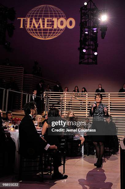 Sarah Palin speaks onstage at Time's 100 most influential people in the world gala at Frederick P. Rose Hall, Jazz at Lincoln Center on May 4, 2010...