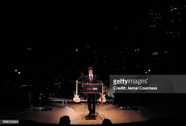 Actor Andy Samberg speaks onstage at Time's 100 most influential people in the world gala at Frederick P. Rose Hall, Jazz at Lincoln Center on May 4,...