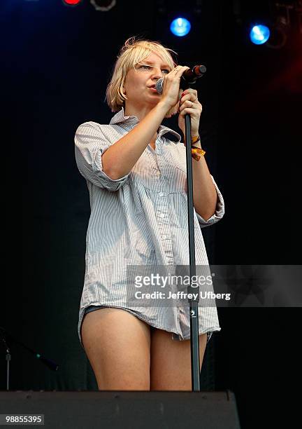 Sia performs during the 2008 All Points West music and arts festival at Liberty State Park on August 9, 2008 in Jersey City, New Jersey.