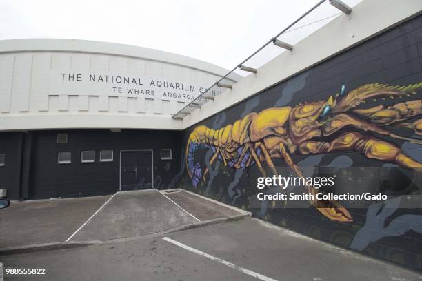 Facade of the New Zealand National Aquarium in Napier, New Zealand on an overcast day, November 29, 2017.