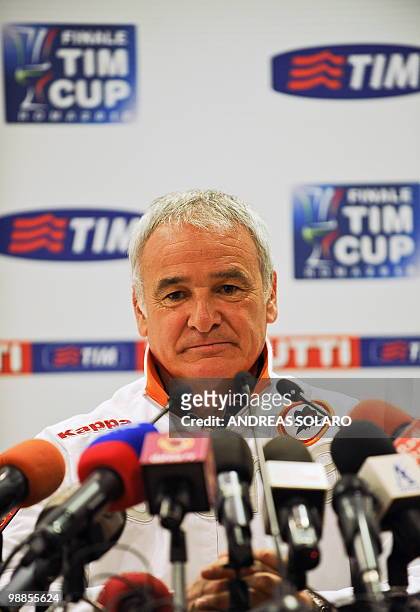 Roma coach Claudio Ranieri attends a press conference on May 4, 2010 at the Olimpico stadium in Rome. AS Roma will face Inter Milan on May 5 for the...