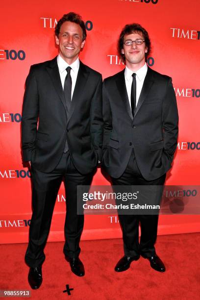 Actors Seth Meyers and Adam Samberg attends the 2010 TIME 100 Gala at the Time Warner Center on May 4, 2010 in New York City.