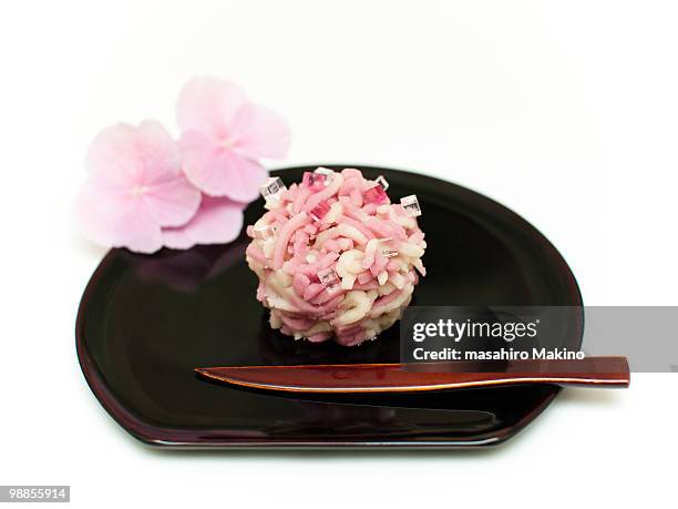 wagashi "ajisai (hydrangea)" - japanese sweet stock-fotos und bilder
