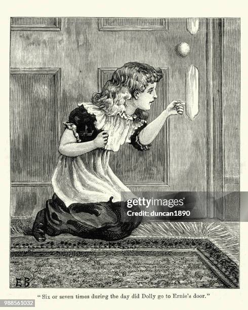 victorian girl eavesdropping at her brothers bedroom door - eavesdropping stock illustrations